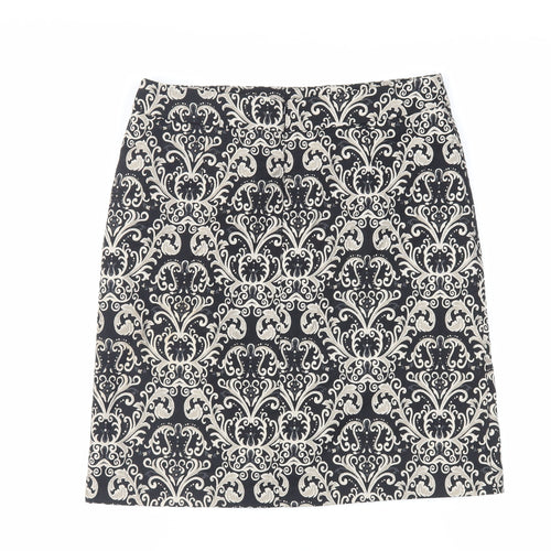 Marks and Spencer Womens Black Paisley Polyester A-Line Skirt Size 10 Zip - Lined