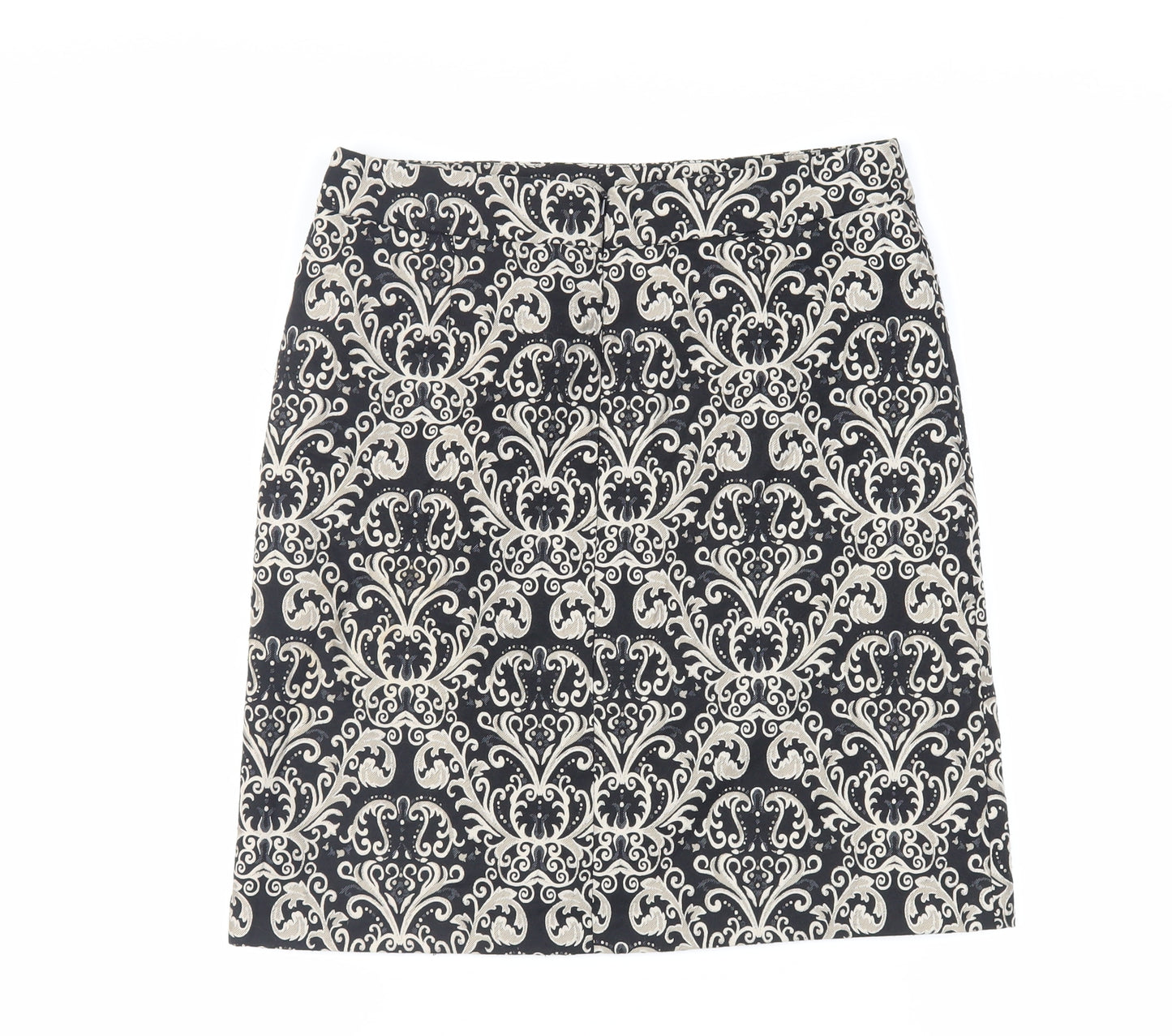 Marks and Spencer Womens Black Paisley Polyester A-Line Skirt Size 10 Zip - Lined