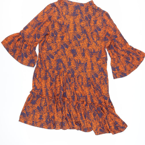 Warehouse Womens Orange Animal Print Polyester Tank Dress Size L V-Neck Pullover - Flare Sleeves