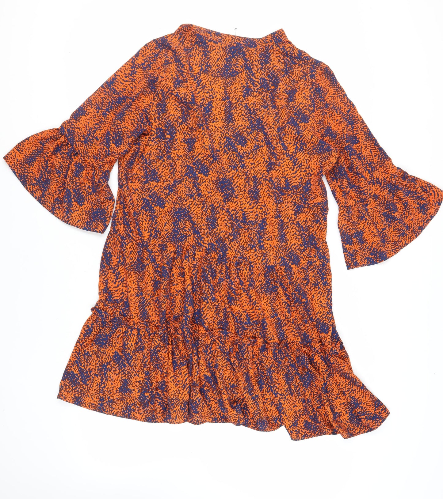 Warehouse Womens Orange Animal Print Polyester Tank Dress Size L V-Neck Pullover - Flare Sleeves