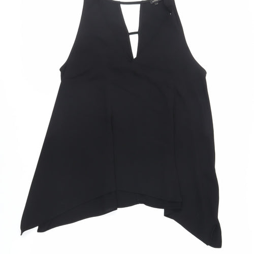 River Island Womens Black Polyester Basic Tank Size 14 V-Neck - Asymmetric