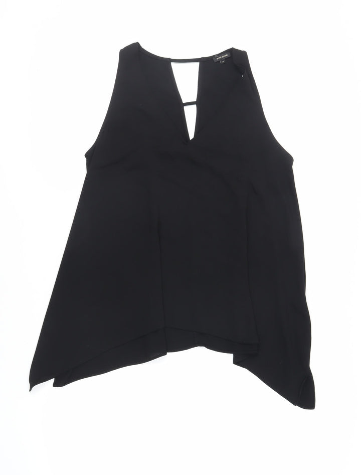 River Island Womens Black Polyester Basic Tank Size 14 V-Neck - Asymmetric