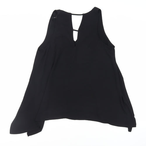 River Island Womens Black Polyester Basic Tank Size 14 V-Neck - Asymmetric