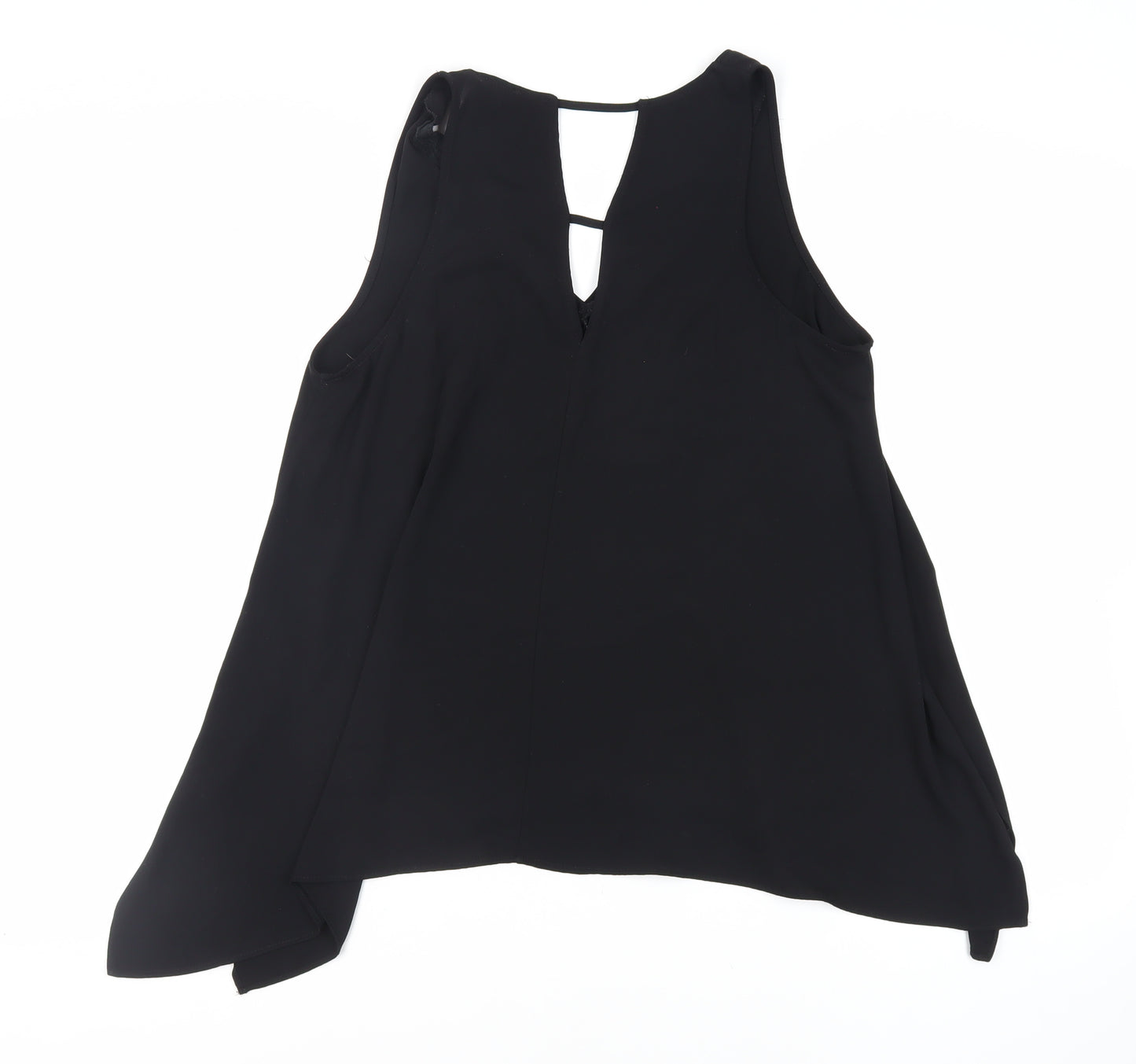 River Island Womens Black Polyester Basic Tank Size 14 V-Neck - Asymmetric
