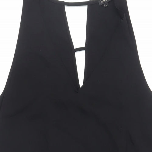 River Island Womens Black Polyester Basic Tank Size 14 V-Neck - Asymmetric