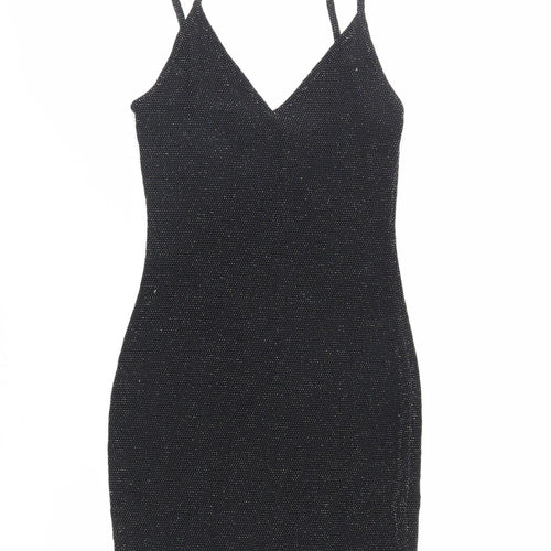 PRETTYLITTLETHING Womens Black Nylon Bodycon Size 10 V-Neck Pullover - Glitter