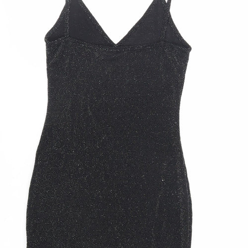 PRETTYLITTLETHING Womens Black Nylon Bodycon Size 10 V-Neck Pullover - Glitter