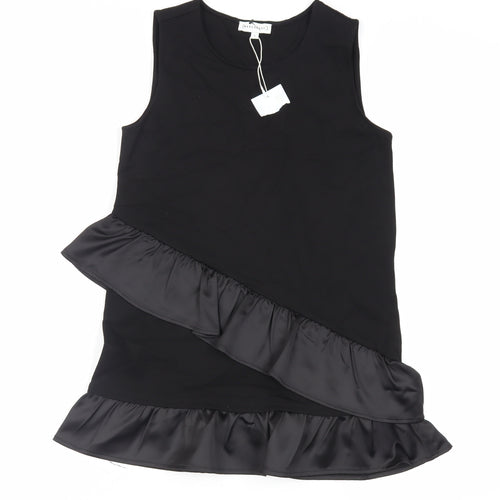 Warehouse Womens Black Viscose Basic Tank Size 8 Round Neck - Ruffle