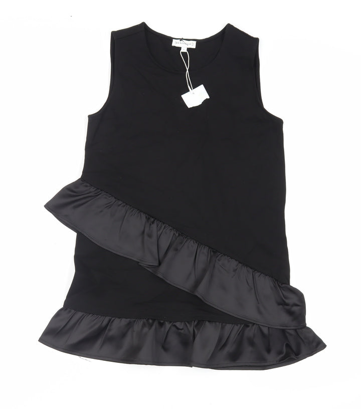 Warehouse Womens Black Viscose Basic Tank Size 8 Round Neck - Ruffle