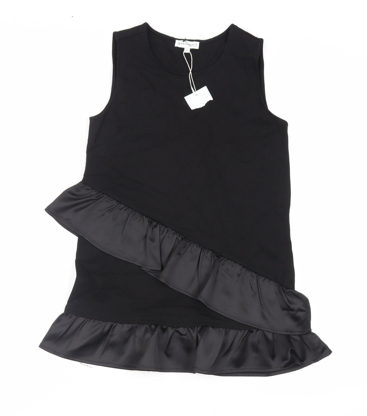 Warehouse Womens Black Viscose Basic Tank Size 8 Round Neck - Ruffle
