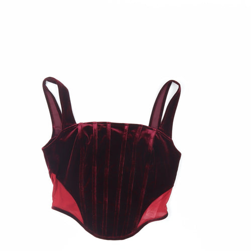 Boohoo Womens Red Polyester Cropped Tank Size 10 Square Neck - Corset Style
