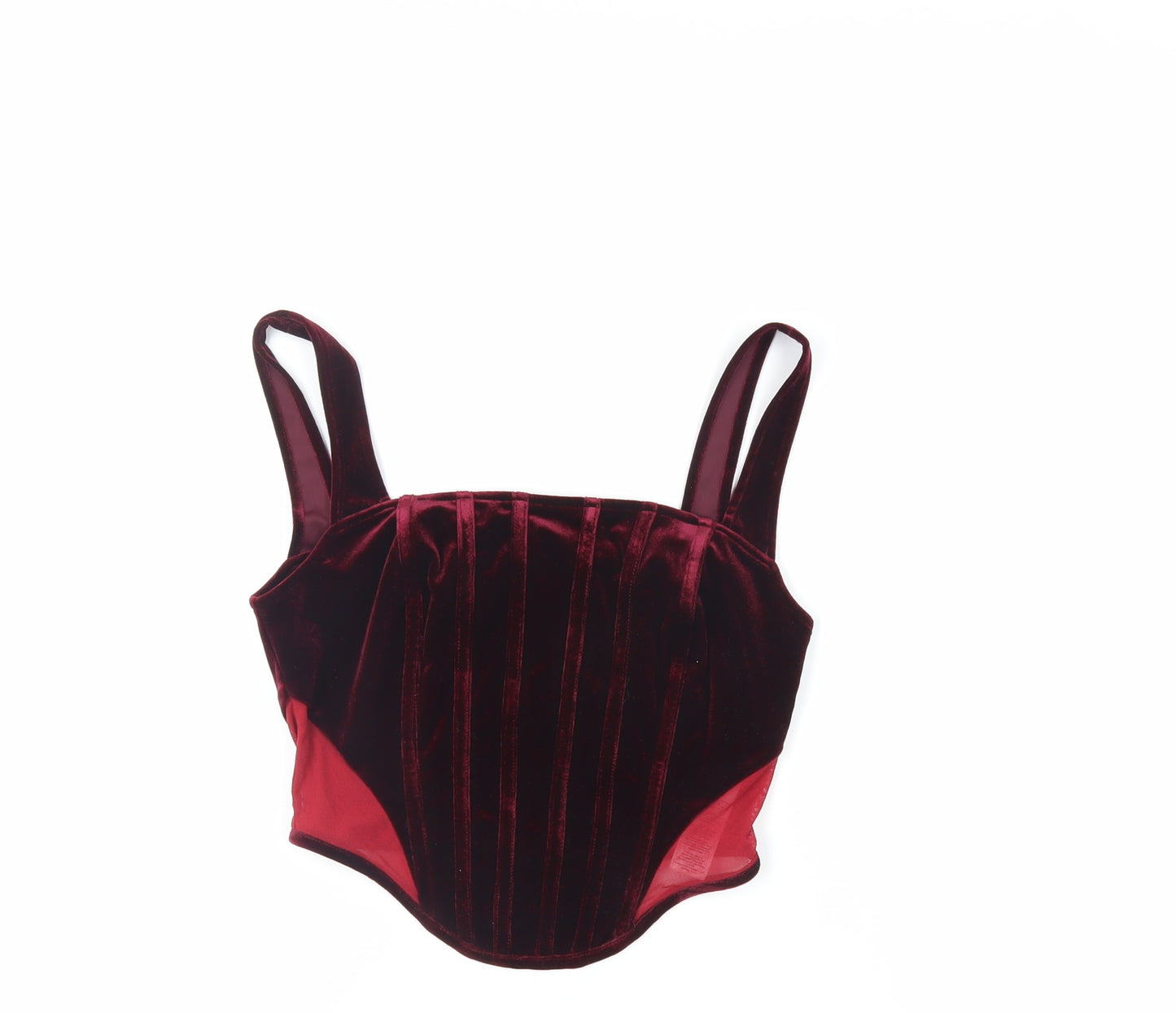 Boohoo Womens Red Polyester Cropped Tank Size 10 Square Neck - Corset Style