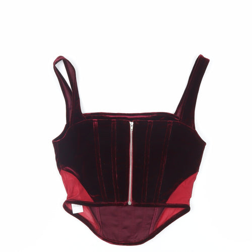 Boohoo Womens Red Polyester Cropped Tank Size 10 Square Neck - Corset Style