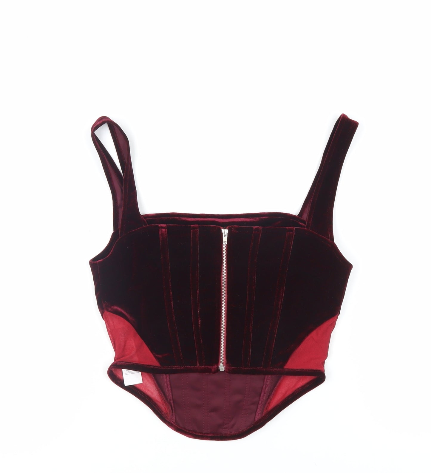 Boohoo Womens Red Polyester Cropped Tank Size 10 Square Neck - Corset Style