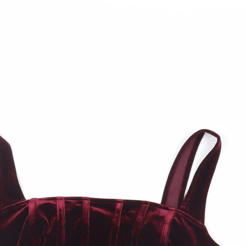 Boohoo Womens Red Polyester Cropped Tank Size 10 Square Neck - Corset Style