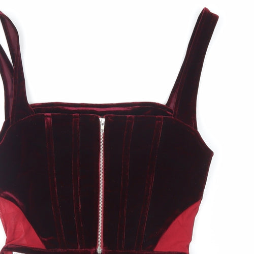 Boohoo Womens Red Polyester Cropped Tank Size 10 Square Neck - Corset Style