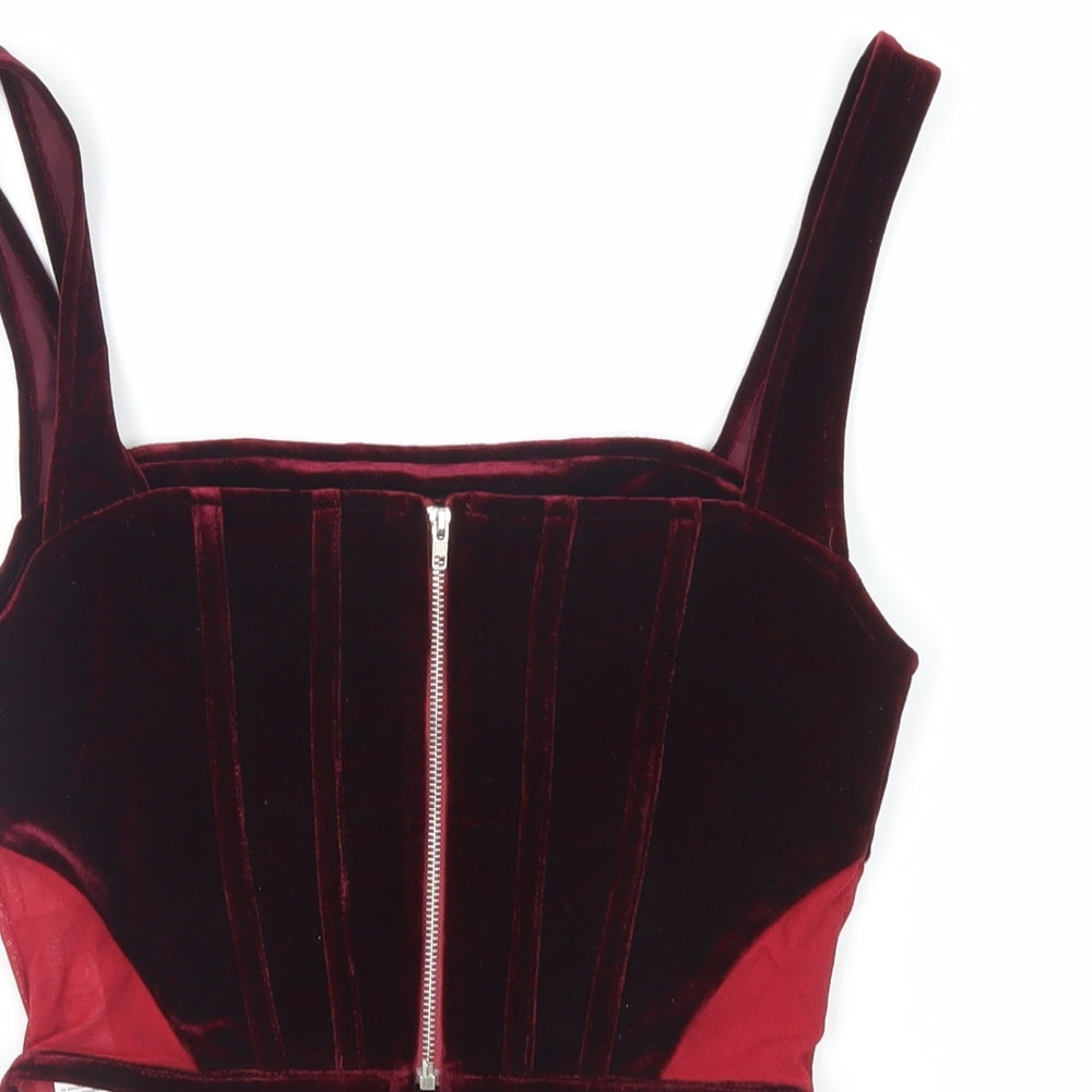 Boohoo Womens Red Polyester Cropped Tank Size 10 Square Neck - Corset Style