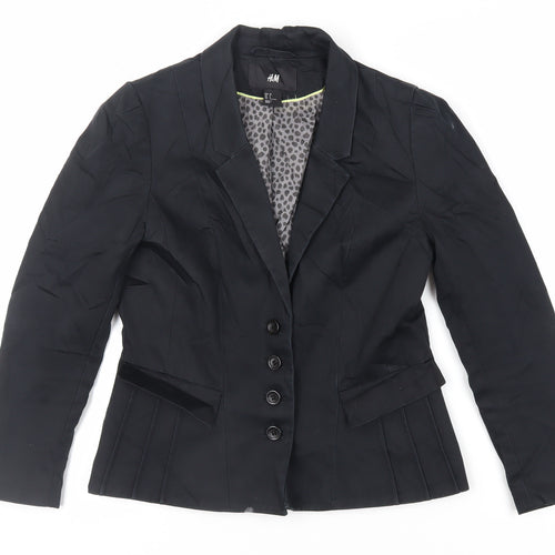 H&M Womens Black Jacket Blazer Size 10 Button