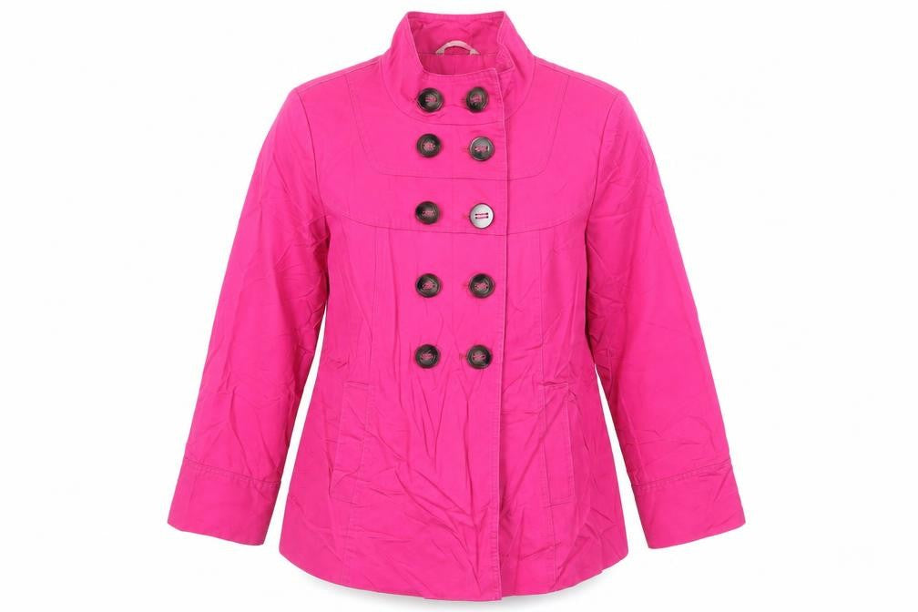 Front view of Marks & Spencer women’s pink jacket, size UK 14, button