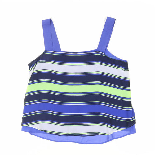 NEXT Womens Blue Striped Polyester Basic Tank Size 14 Square Neck
