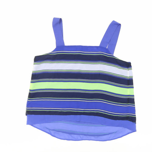 NEXT Womens Blue Striped Polyester Basic Tank Size 14 Square Neck