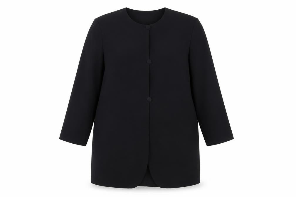 Front view of Next women’s black polyester tunic button-up, size UK 16, round neck
