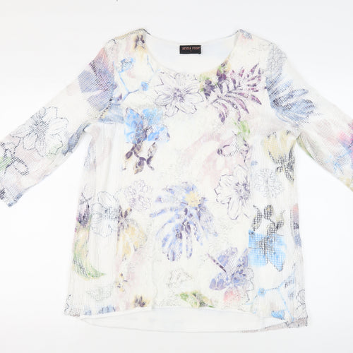 Anna Rose Womens White Floral Polyamide Basic Blouse Size L Boat Neck - Sequin