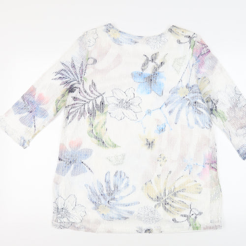 Anna Rose Womens White Floral Polyamide Basic Blouse Size L Boat Neck - Sequin