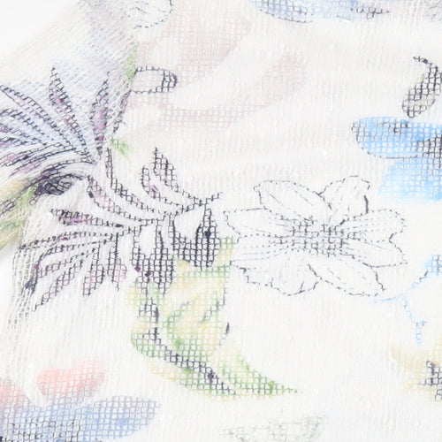 Anna Rose Womens White Floral Polyamide Basic Blouse Size L Boat Neck - Sequin
