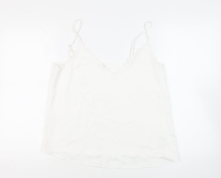 River Island Womens White Polyester Camisole Tank Size 14 V-Neck - Lace Trim