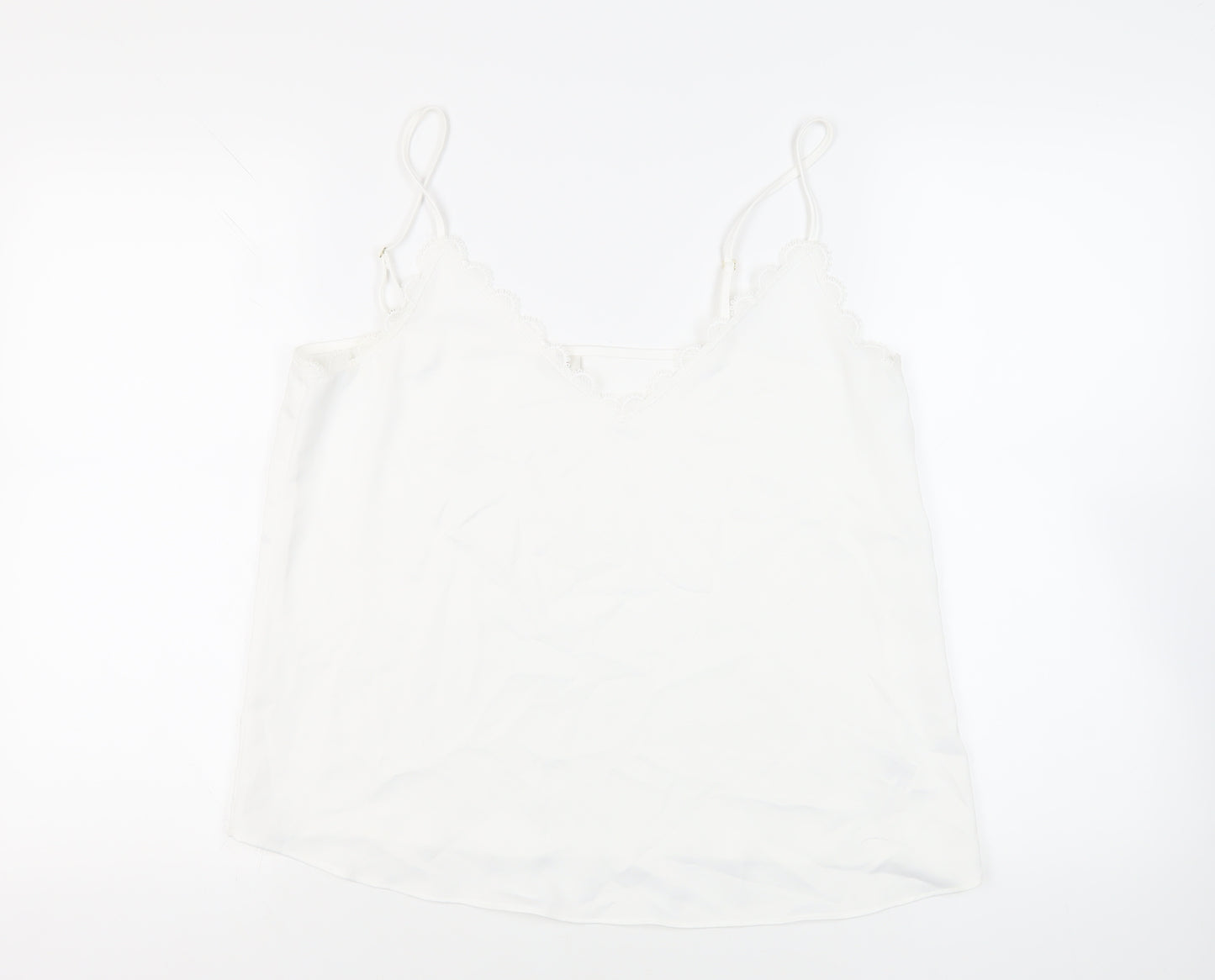 River Island Womens White Polyester Camisole Tank Size 14 V-Neck - Lace Trim