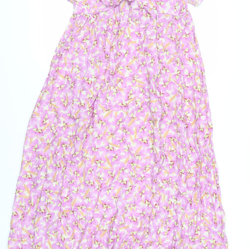 H&M Womens Purple Floral Viscose Slip Dress Size M V-Neck Pullover - Ruffle