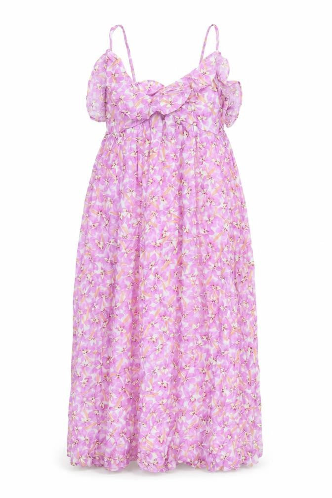 H&M Womens Purple Floral Viscose Slip Dress Size M V-Neck Pullover - Ruffle