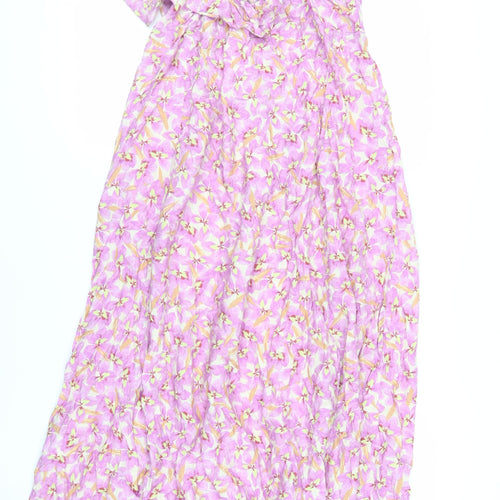 H&M Womens Purple Floral Viscose Slip Dress Size M V-Neck Pullover - Ruffle
