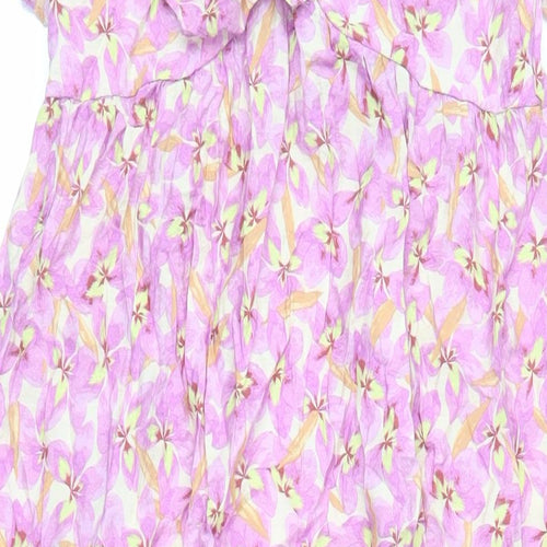 H&M Womens Purple Floral Viscose Slip Dress Size M V-Neck Pullover - Ruffle