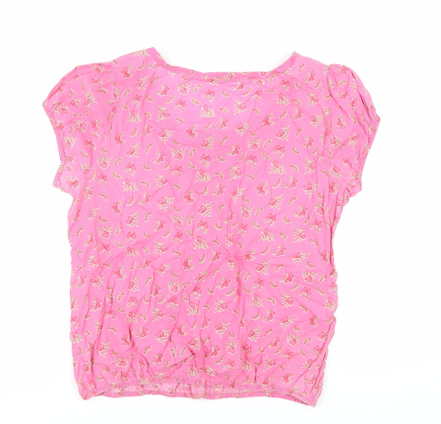 Marks and Spencer Womens Pink Floral Cotton Basic Blouse Size 16 Round Neck