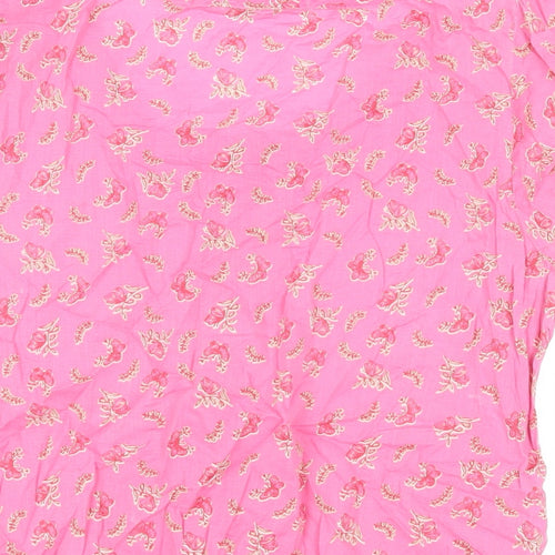 Marks and Spencer Womens Pink Floral Cotton Basic Blouse Size 16 Round Neck