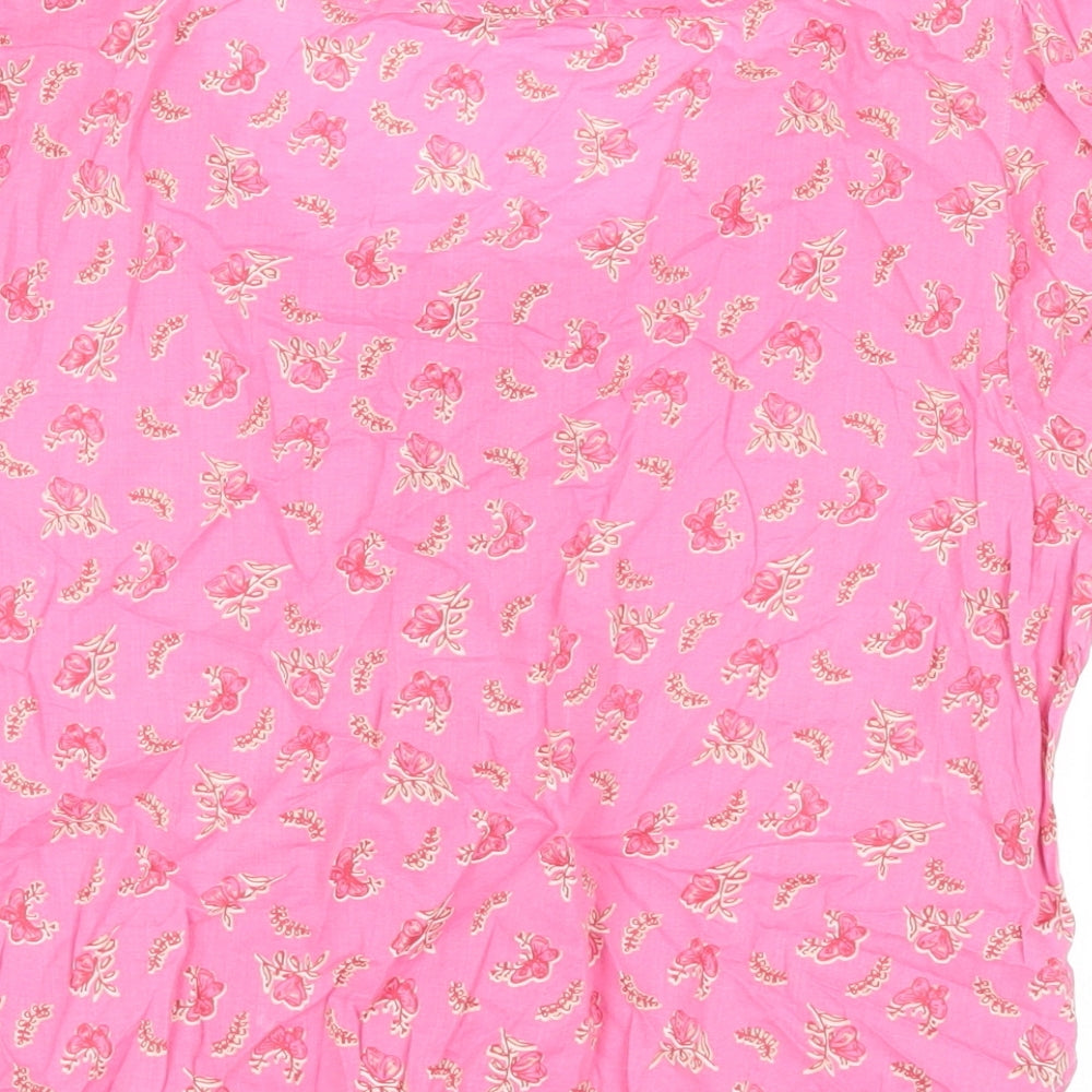 Marks and Spencer Womens Pink Floral Cotton Basic Blouse Size 16 Round Neck