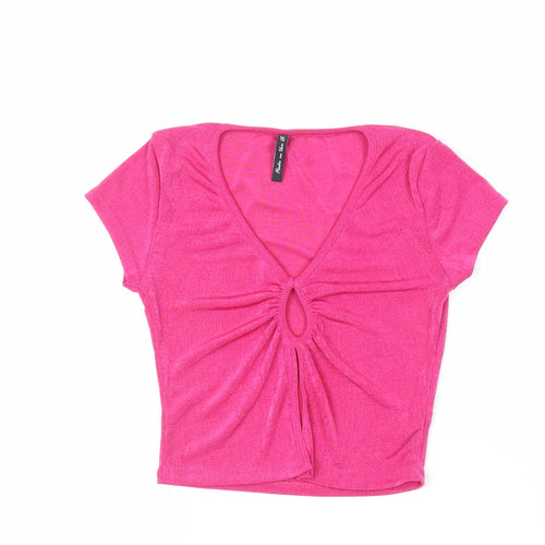 AsYou Womens Pink Polyester Cropped Blouse Size 6 V-Neck - Neckline Detail