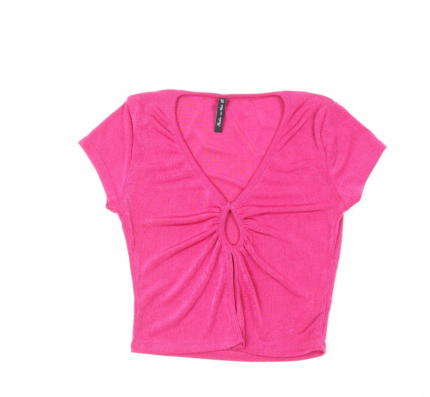 AsYou Womens Pink Polyester Cropped Blouse Size 6 V-Neck - Neckline Detail
