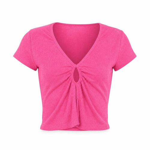 AsYou Womens Pink Polyester Cropped Blouse Size 6 V-Neck - Neckline Detail