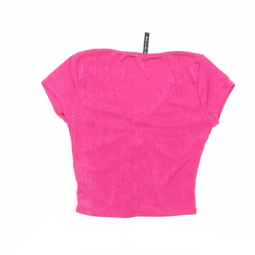 AsYou Womens Pink Polyester Cropped Blouse Size 6 V-Neck - Neckline Detail