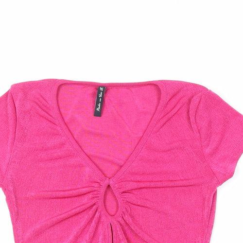 AsYou Womens Pink Polyester Cropped Blouse Size 6 V-Neck - Neckline Detail