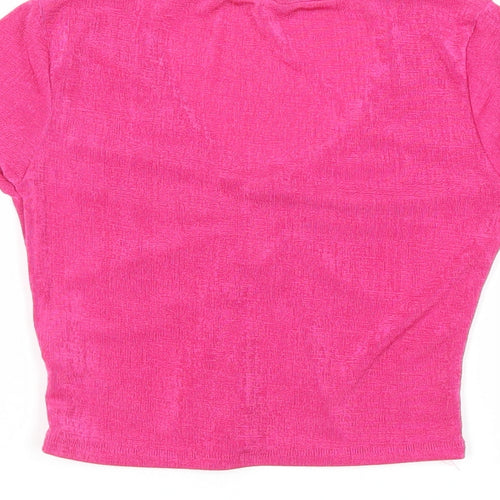 AsYou Womens Pink Polyester Cropped Blouse Size 6 V-Neck - Neckline Detail