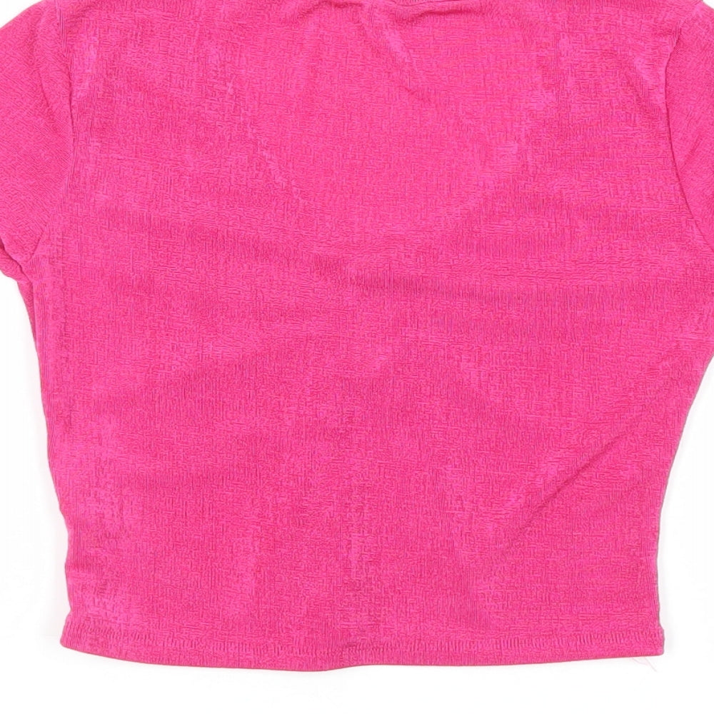AsYou Womens Pink Polyester Cropped Blouse Size 6 V-Neck - Neckline Detail