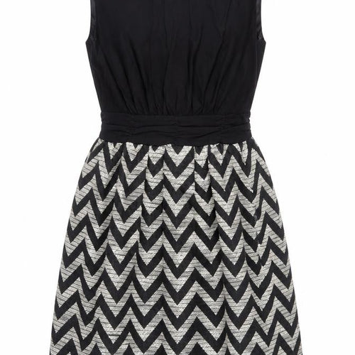 GOLDKID Womens Black Geometric Polyester Fit & Flare Size S Boat Neck Zip