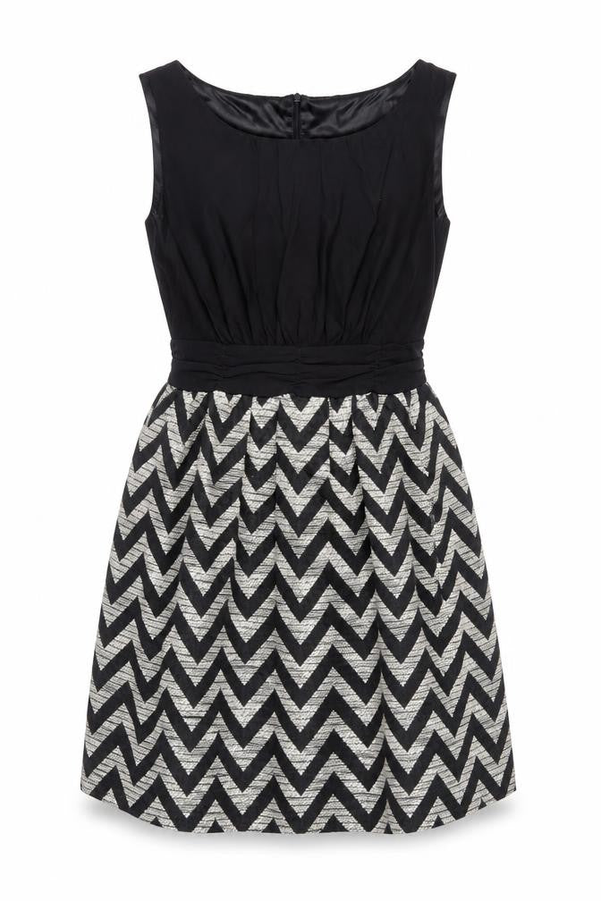GOLDKID Womens Black Geometric Polyester Fit & Flare Size S Boat Neck Zip