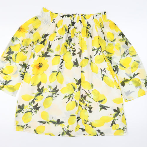 PRETTYLITTLETHING Womens Ivory Geometric Polyester Basic Blouse Size 8 Off the Shoulder - Lemon Print