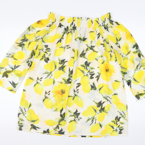 PRETTYLITTLETHING Womens Ivory Geometric Polyester Basic Blouse Size 8 Off the Shoulder - Lemon Print