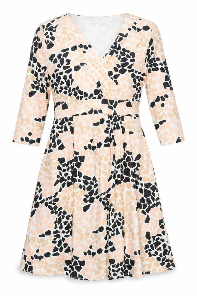 Front view of Together women’s ivory geometric polyester fit & flare, size UK 16, v-neck pullover